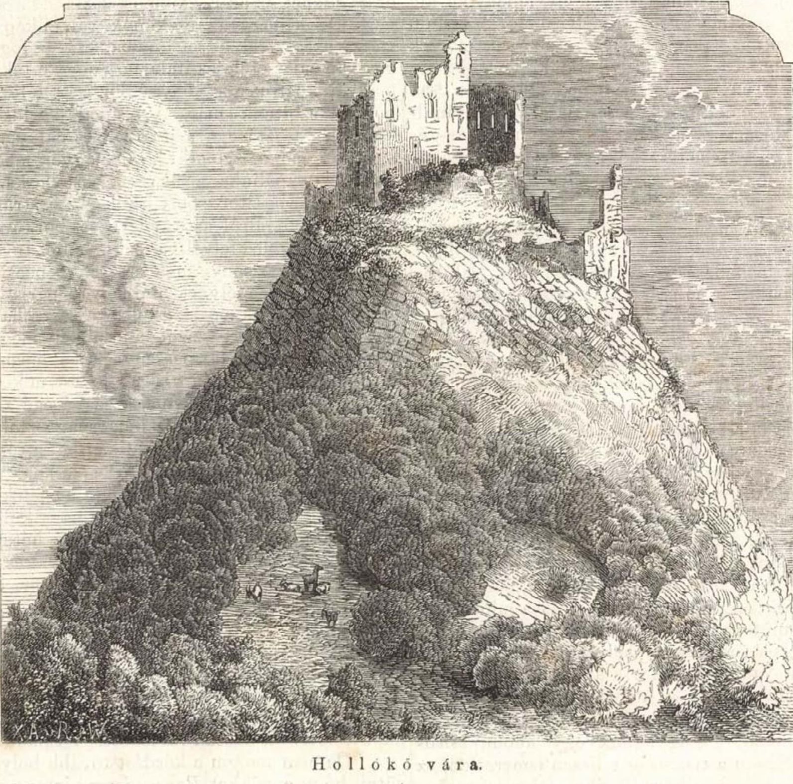 Metszet Hollókő váráról a Vasárnapi Újság 1861.évfolyamában