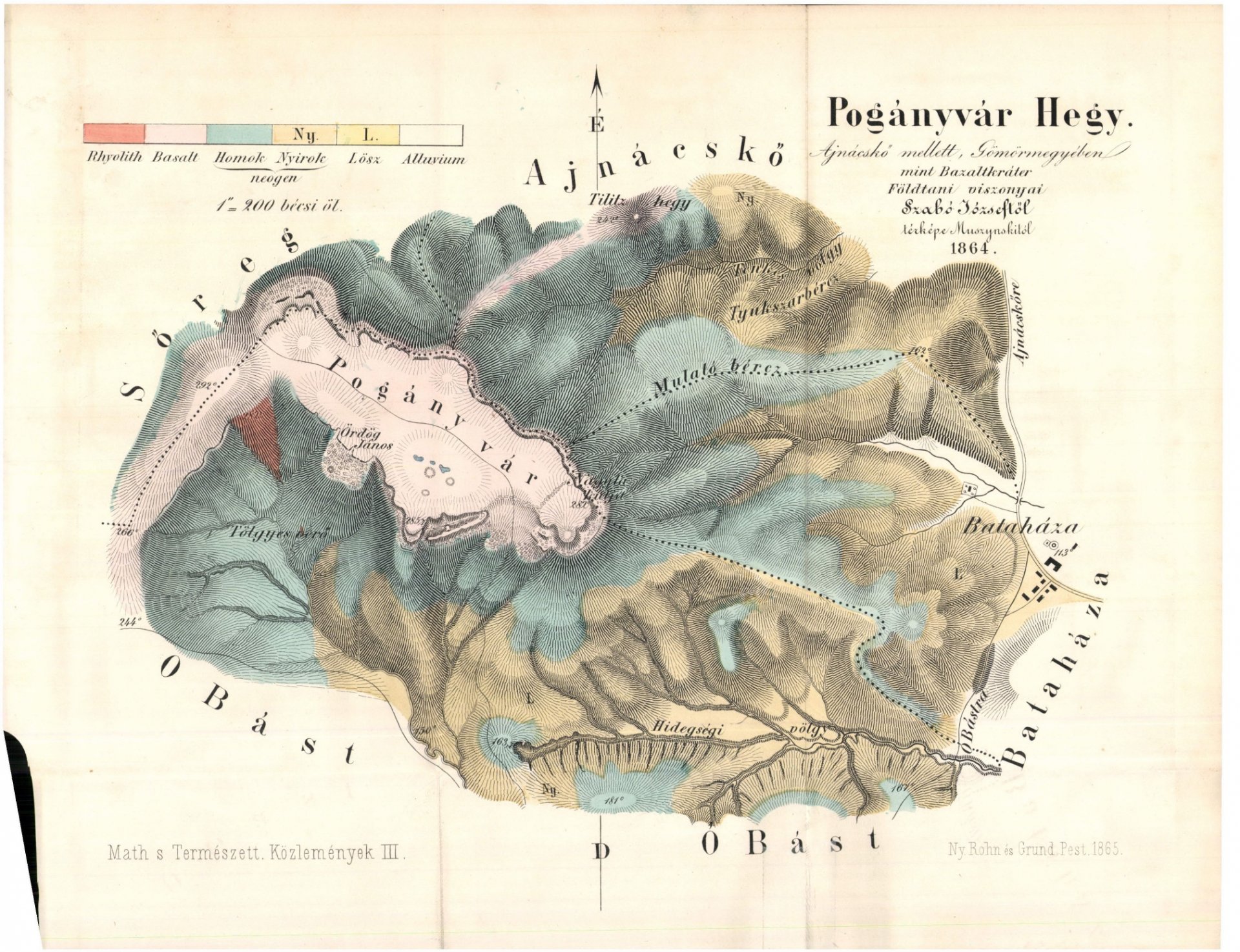 SZABÓ JÓZSEF: Pogányvár hegy Gömörben, mint bazaltkráter. In: Mathematikai és Természettudományi Közlemények, 3. kötet, 1864. 320-415.